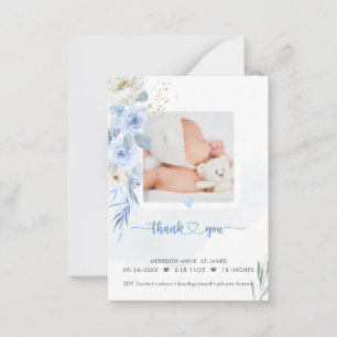 H2 Dusty Blue Birth Announcement Shower Tack Anteckningskort