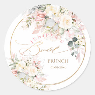 H2 Dusty Ro Hydrangea Cream Rosor Möhippa Brunch Runt Klistermärke