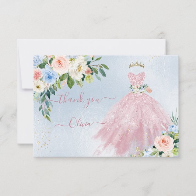 H2 Rosa Blue Sparkling Quinceanera Dress Tack Inbjudningar (Framsida)