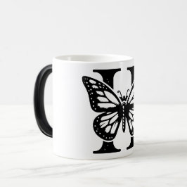 H Alphabet black butterfly Magisk Mugg