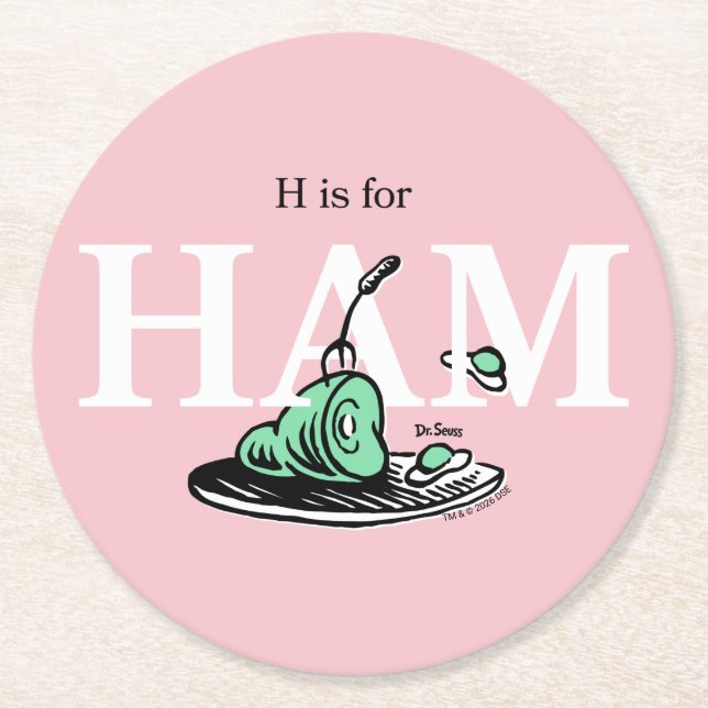 "H är för HAM" | Alfabetdesign Underlägg Papper Rund (Framsidan)