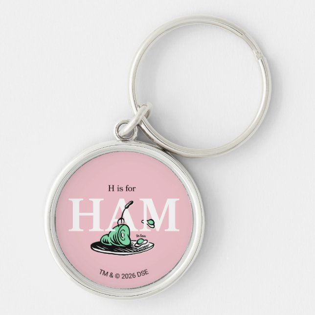 "H är för HAMN" | Alfabetdesign Rund Silverfärgad Nyckelring (Framsidan)