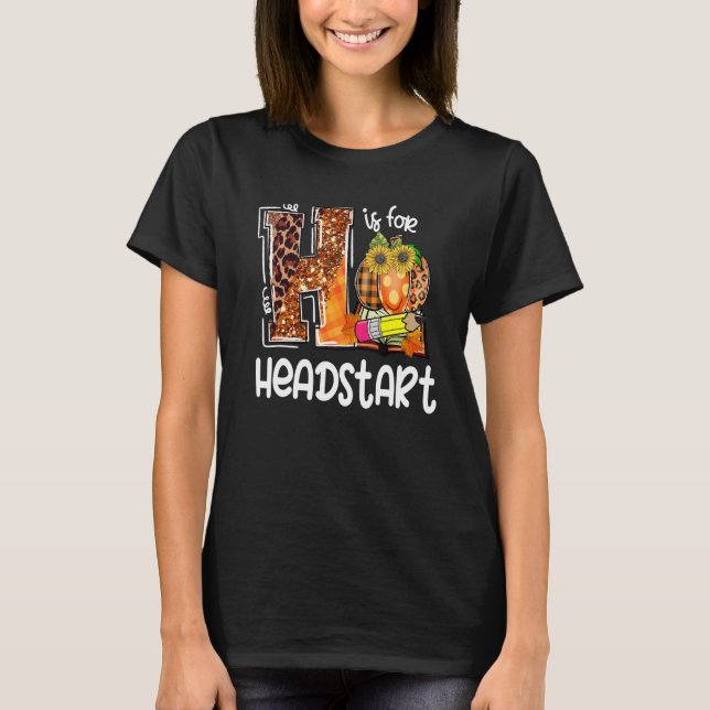 H är för Headstart Leopard Pumpkin Fall Thanksgivi T Shirt (Framsida)