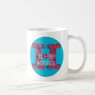 H är för Hobbieser: blå, färglösa droppar monogram Kaffemugg