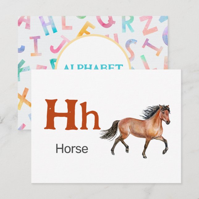 H är för Horse - Alphabet Flash Card Vykort (Fram/baksida)