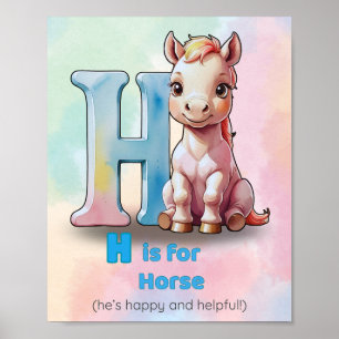 H är för Horse - Pastel Alphabet Poster för barn R