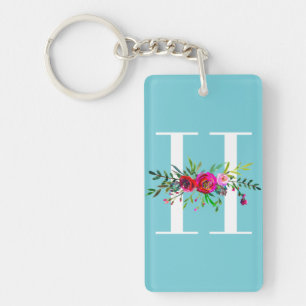 H Bokstav Initial Monogram Blommig Anpassad Färg