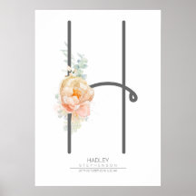 H Bokstavsmonogram Rosa Persikablommig Hemdekor