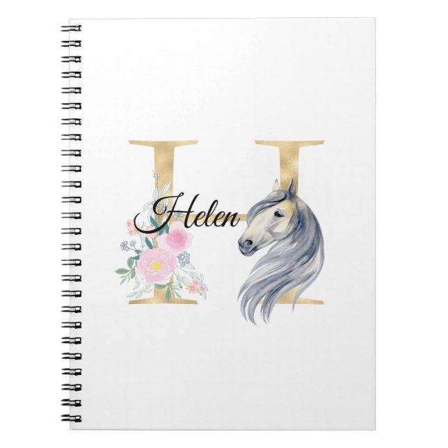 H brev personlig namn monogram med häst anteckningsbok (Framsidan)