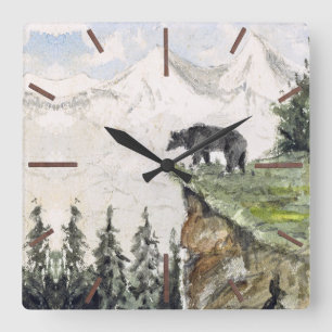 H. Bullock Webster - Bear on Cliff Fyrkantig Klocka