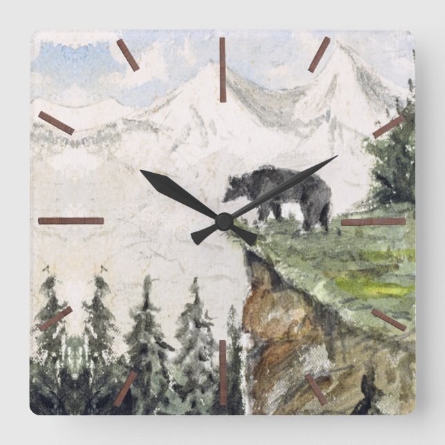 H. Bullock Webster - Bear on Cliff Fyrkantig Klocka (Framsida)