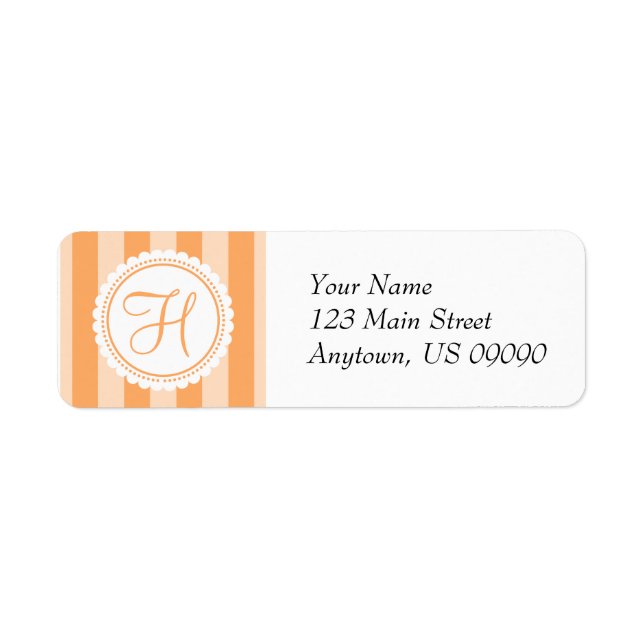 H Candy Striper Monogram-Adressetiketter (Orange) Returadress Etikett (Framsidan)