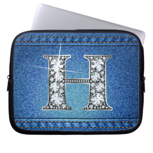 H Faux "Diamond" Denim Stitching Electronics Bag Laptop Fodral