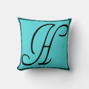 H INITIAL PILLOW - Brev H on Aqua Background Kudde