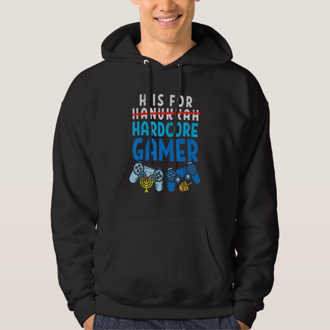 H Is For Hanukkah Gamer Video Gaming Boys Men Paja Hoodie (Framsida)