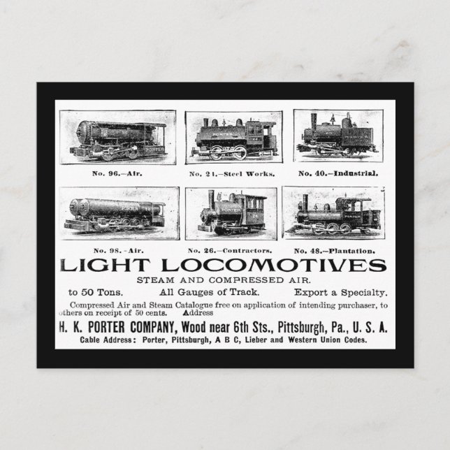 H K Porter & Co.Light Locomotives Vykort (Framsida)