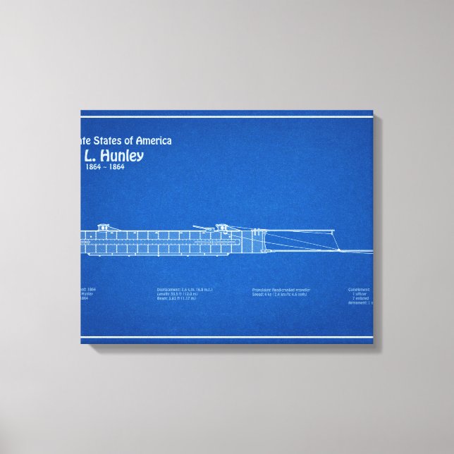 H. L. Hunley - Frakt Blueprint Plans ABD Canvastryck (Framsida)