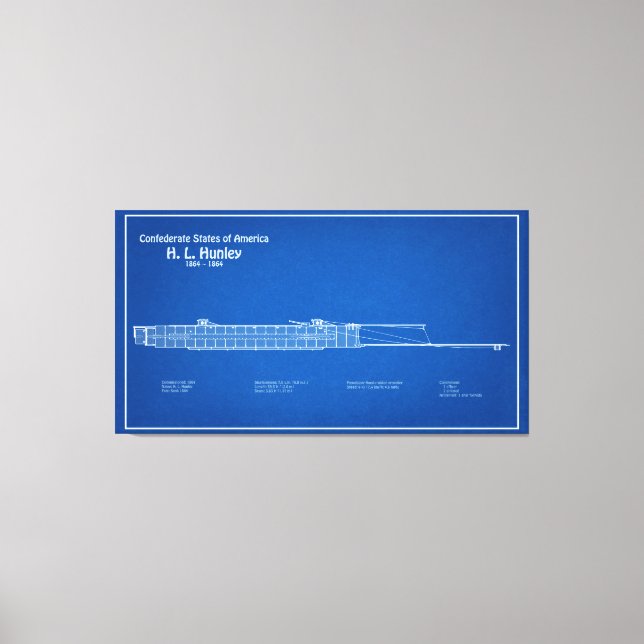 H. L. Hunley - Frakt Blueprint Plans ABD Canvastryck (Framsida)