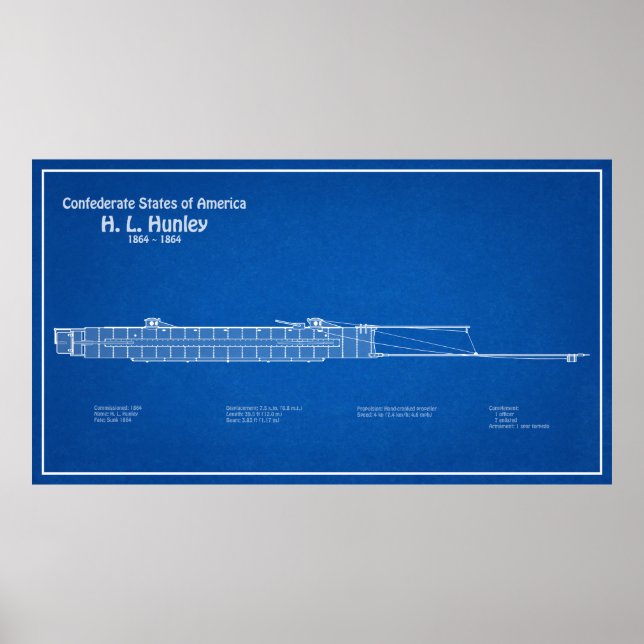 H. L. Hunley - Frakt Blueprint Plans ABD Poster (Framsidan)