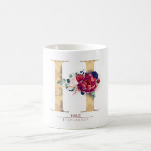 H Monogram Blommigt Burgundy Red and Navy Blue Kaffemugg