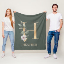 H Monogram Blommigt Personlig Fleece Blanket