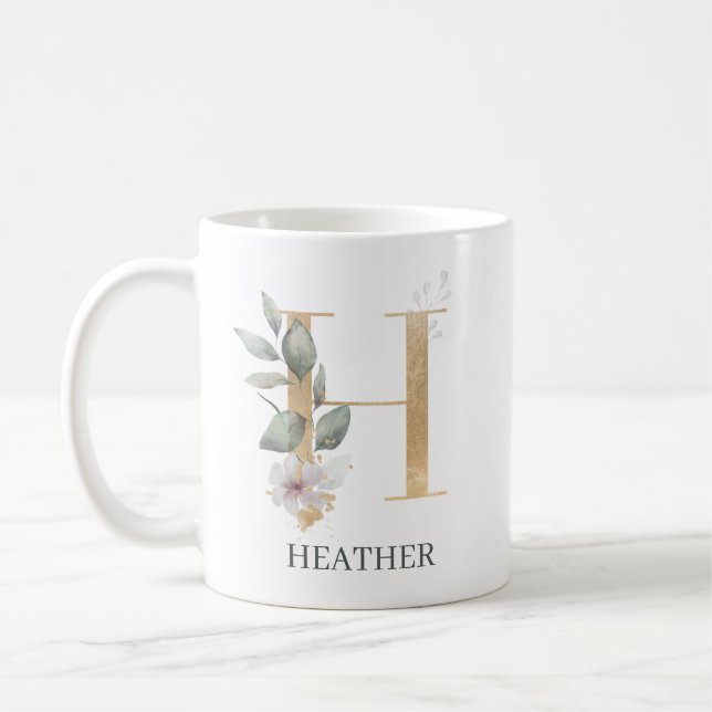 H Monogram Blommigt Personlig Kaffemugg (Vänster)
