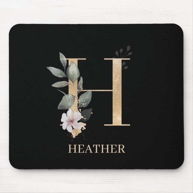 H Monogram Blommigt Personlig med musknapp Musmatta (Framsidan)