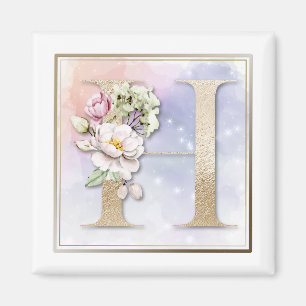 H Monogram Burgunder Blommig Magnet
