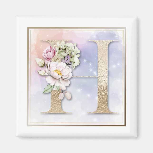 H Monogram Burgunder Blommig Magnet (Framsidan)