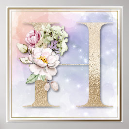 H Monogram Burgundy-Blommigt Poster