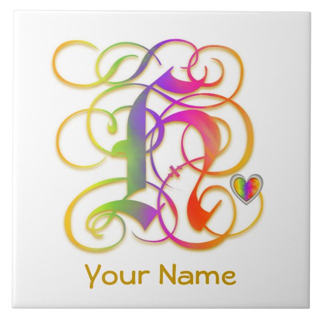 H Monogram ditt namn keramisk platta "Gothic Rainb Kakelplatta (Framsidan)