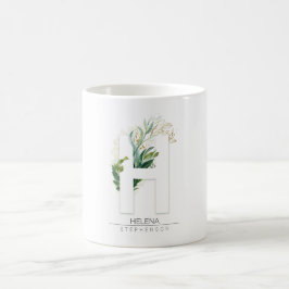 H Monogram Guld Greenery Löv Elegant Namn Kaffemugg