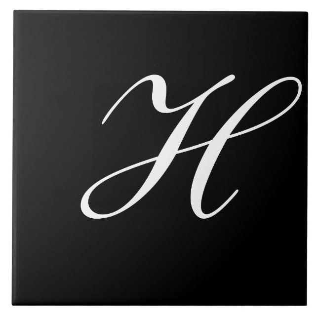 H Monogram inledande vit på svart Kakelplatta (Framsidan)