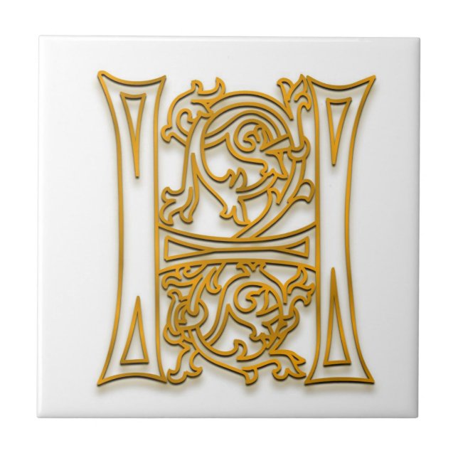 H Monogram "Irish Guld" Ceramic Tile Kakelplatta (Framsidan)