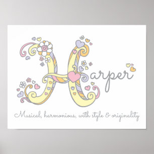 H monogram konst Harper flicknamn betydelse affisc Poster