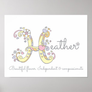 H monogram konst Heather flicknamn betydelse affis Poster