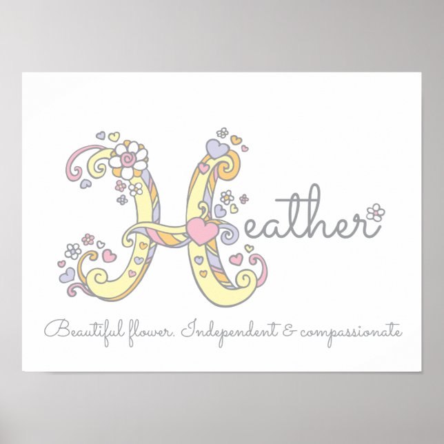 H monogram konst Heather flicknamn betydelse affis Poster (Framsidan)