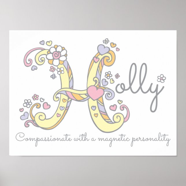 H monogram konst Holly flicknamn betydelse affisch (Framsidan)