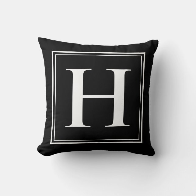 H Monogram-mallens Elegant Modern svart vit Kudde (Framsida)