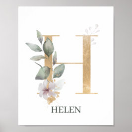 H Monogram-Personlig för Blommigt Poster