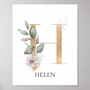 H Monogram-Personlig för Blommigt Poster