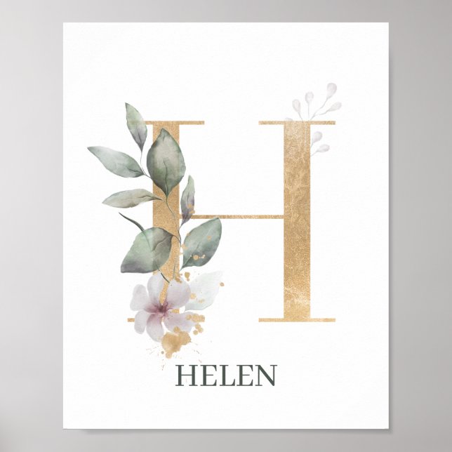 H Monogram-Personlig för Blommigt Poster (Framsidan)