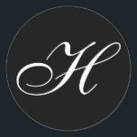 H Monogram Stickers Runt Klistermärke<br><div class="desc">Dessa svarta och vita klistermärken har en elegant med kursiv H monogram. Underbar för bröllopsfavoriter,  etc.!</div>