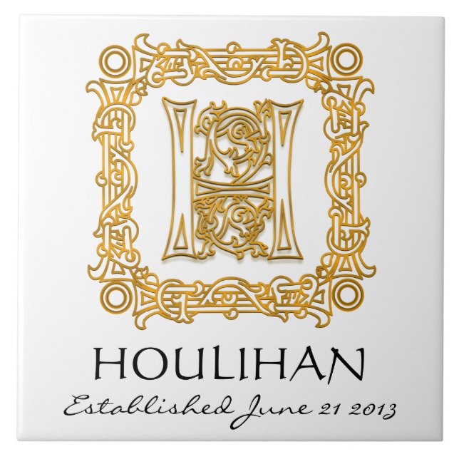 "H" Monogramplattan för efternamnet Bröllop-årsdag Kakelplatta (Framsidan)