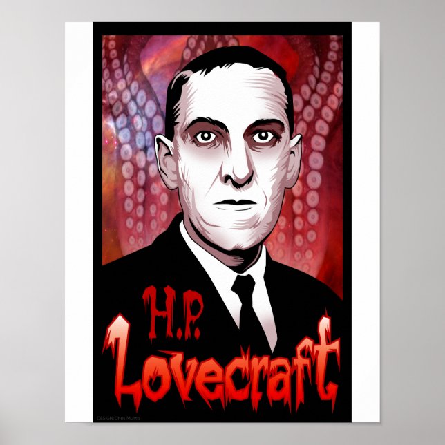 H.P. Lovecraft porträtt (röd) Poster (Framsidan)