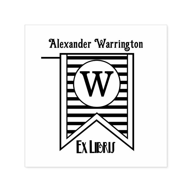 H Ränder Initial Banner Monogram Ex Libris Bok Självfärgande Stämpel (Design)
