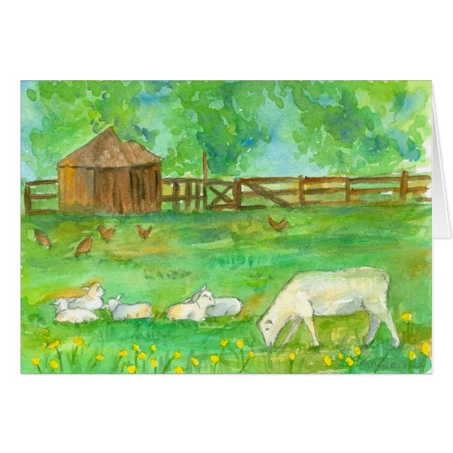 Ha Bra Day Sheep Lambs Chickens Boskap Hälsningskort (Framsidan Horizontal)