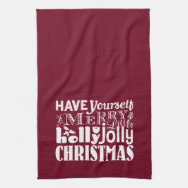 Ha dig Jolly jul för en glad lite järnek Kökshandduk