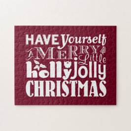 Ha dig Jolly jul för en glad lite järnek Pussel