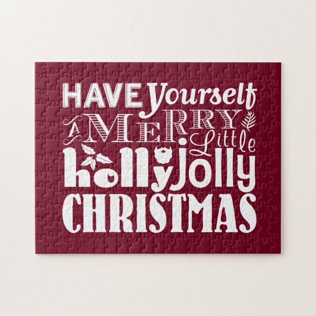 Ha dig Jolly jul för en glad lite järnek Pussel (Horisontell)